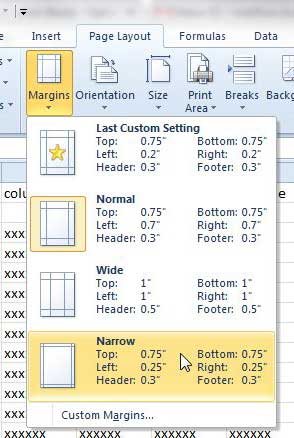 change excel 2010 margins