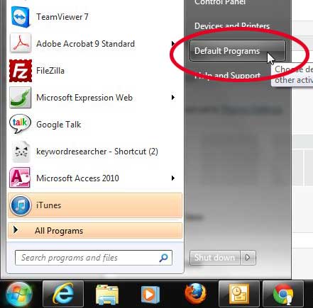 openthe windows 7 default programs menu