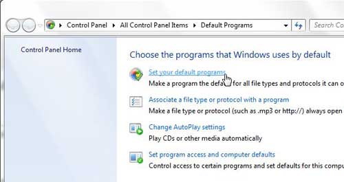 click the set your default programs link