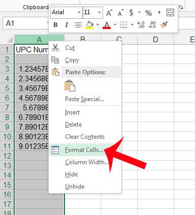 select the format cells option