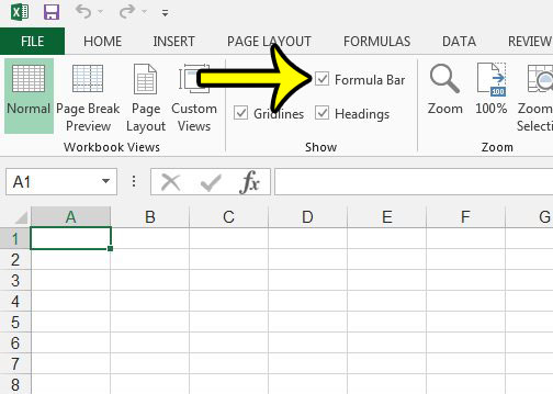 show the formula bar in excel 2013