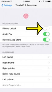 turn off the touch id on an iphone 6