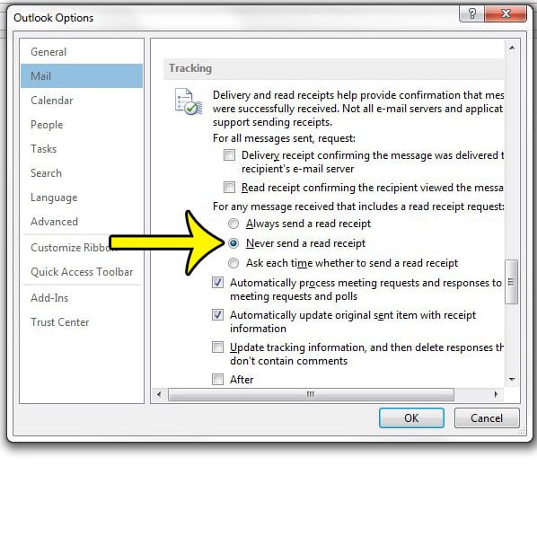 choose the never send a read receipt option