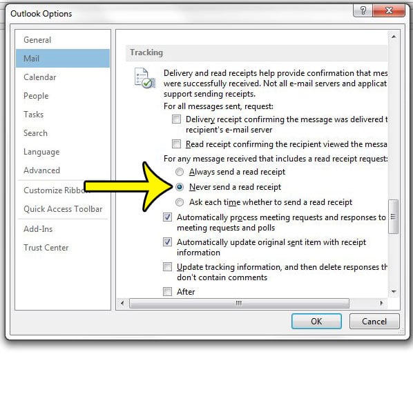 choose the never send a read receipt option