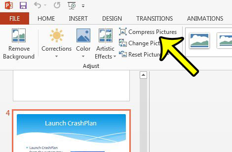 click the compress pictures button in powerpoint 2013