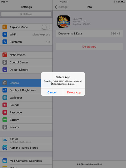 delete ipad app from settings menu