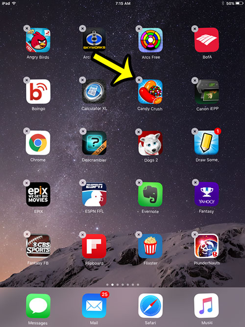 tap the x on an ipad app icon