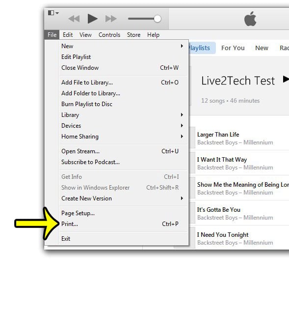 open the itunes print menu