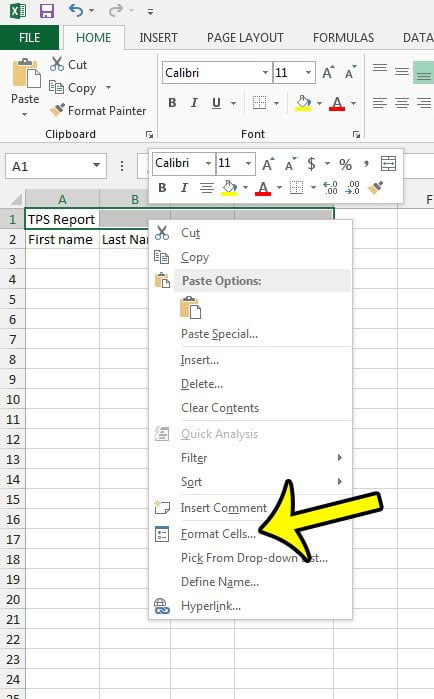 right-click, then format cells