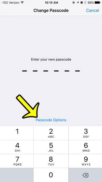 tap the passcode options button