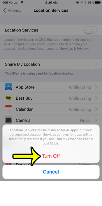 confirm turning off location services