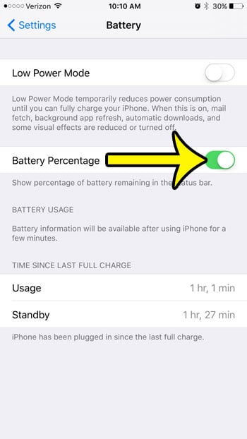 how to show battery percentage on iphone 6