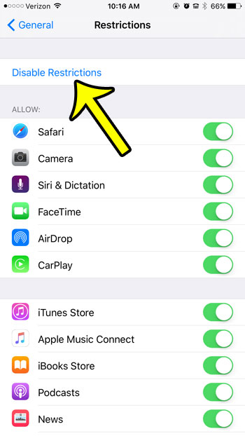 disable ios 9 restrictions