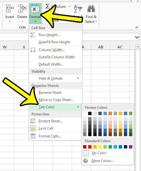 change the color of a tab in excel