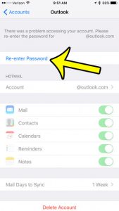 how to change an email password in ios 10