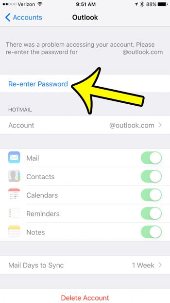 how to change an email password in ios 10