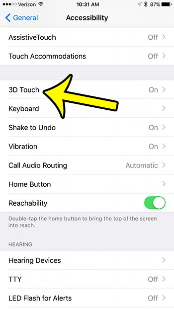 select the 3d touch option