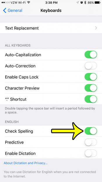 how to turn on the spell checker on an iphone 7