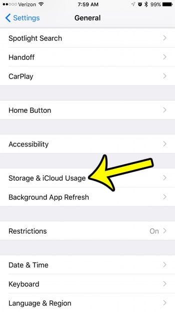 open the storage and icloud usage menu