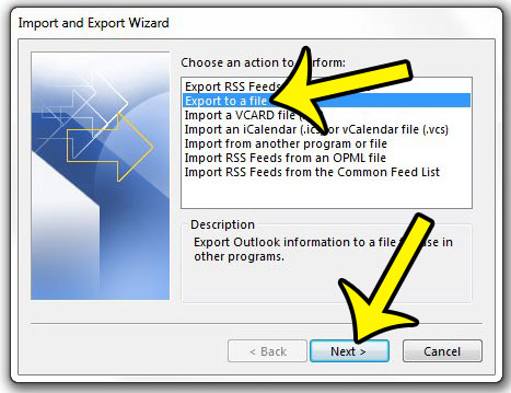 select the export to a file option