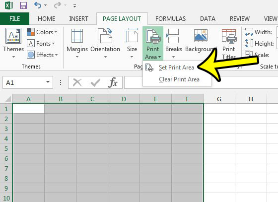 how to set a print area in excel 2013