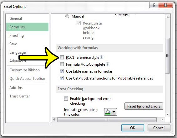how to turn off the R1C1 reference style in excel 2013