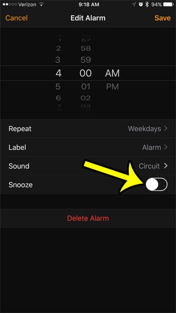 How to Turn Off the Snooze Option for an Alarm on an iPhone 7 5 how to turn off the snooze option for an alarm on an iphone 7