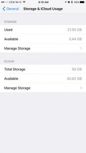 difference between device storage and icloud storage on an iphone 7