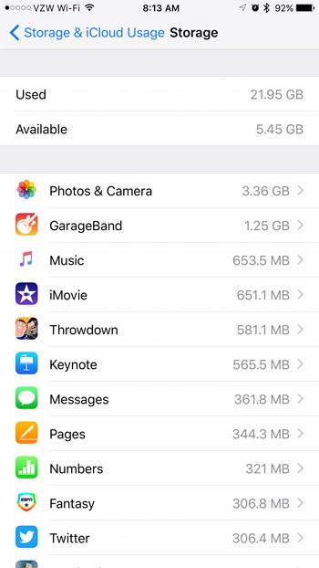 device storage usage on an iphone
