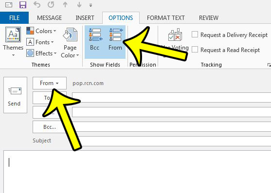 how to show the from field in outlook 2013