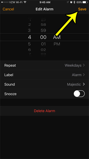 save your alarm settings