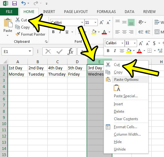 how to cut an entire column in excel 2013