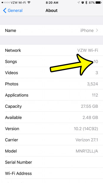 how to see how many songs are saved to your iphone