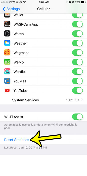 how to reset cellular data usage statistics on iphone 7