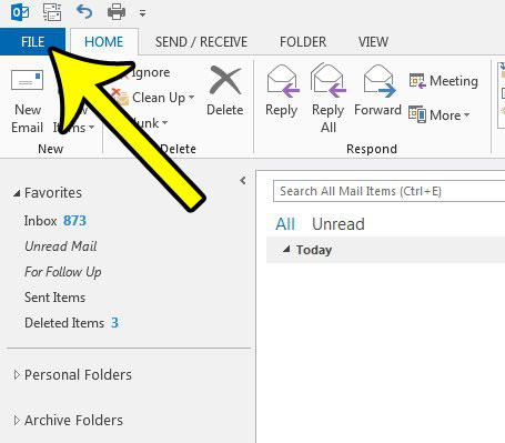 click the file tab in outlook 2013
