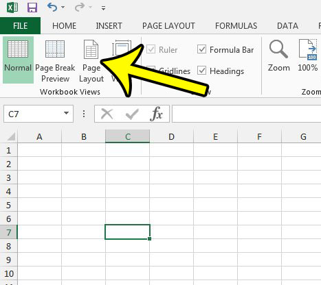 select the page layout view in excel 2013