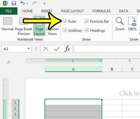how to display the ruler above the spreadsheet