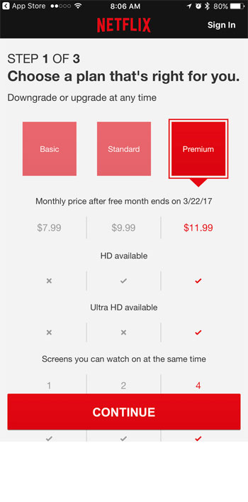 sign up for netflix from an iphone