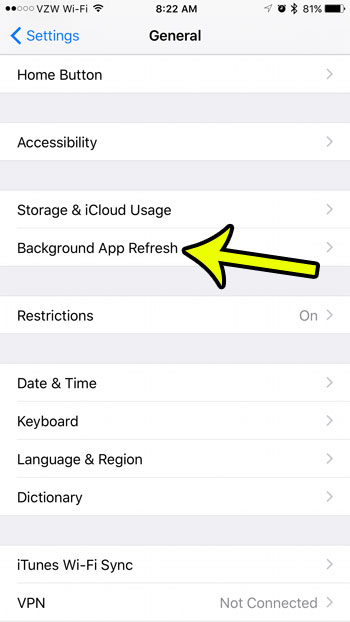 how to disable background app refresh on an iphone