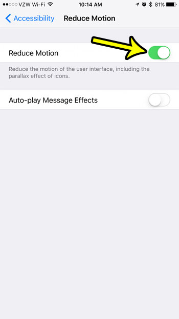 how to turn reduce motion on or off on an iphone 7
