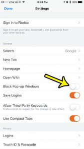 how to allow pop ups in firefox on an iphone 7