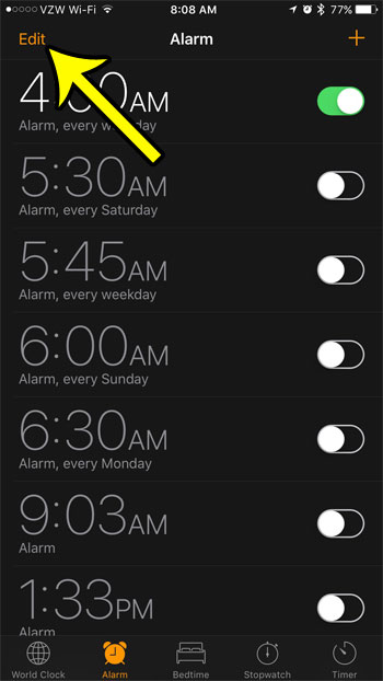how to remove unwated alarms from an iphone