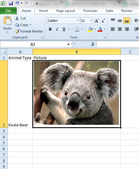 move picture with cell in excel 2010
