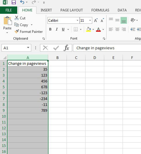 select the cells to format with red negative numbers