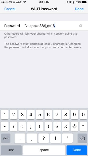 how to change the personal hotspot password on an iphone 7