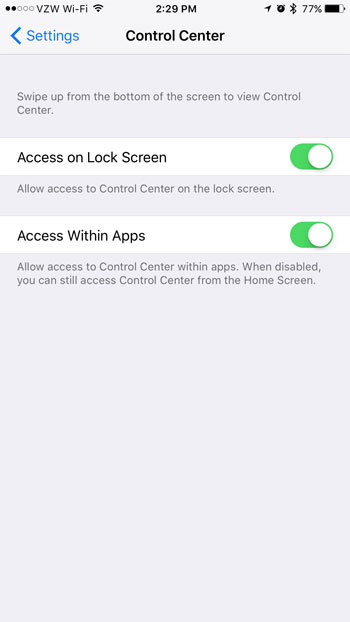 how to change iphone 7 control center settings