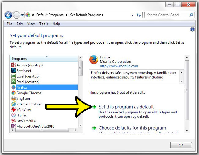 how to set microsoft office as default in windows 7