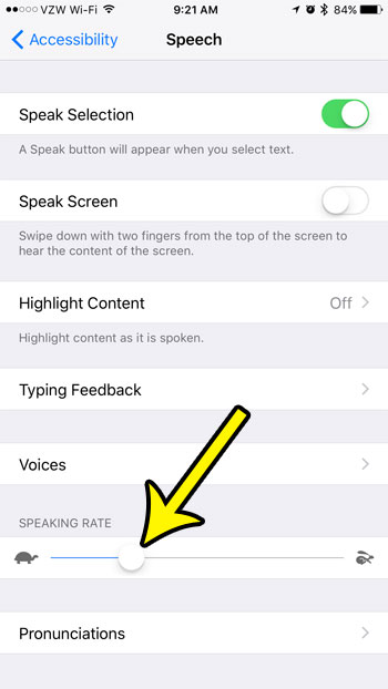 how to slow down speech on an iphone 7