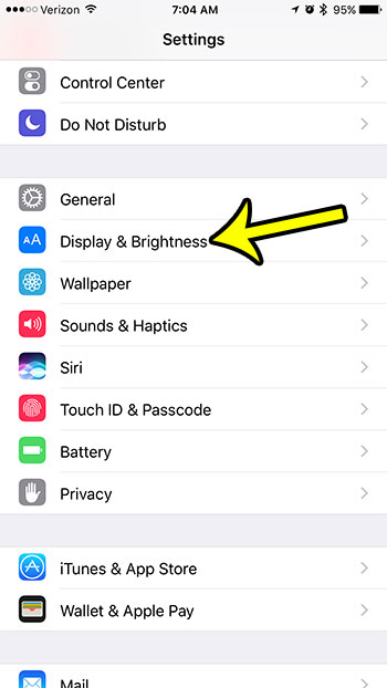 open the iphone's display and brightness menu