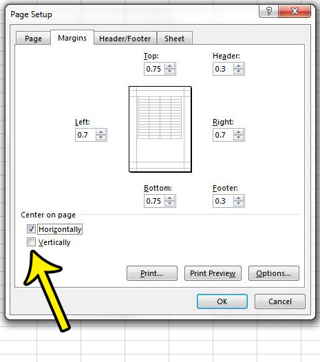 how to center a printed spreadsheet in excel 2013